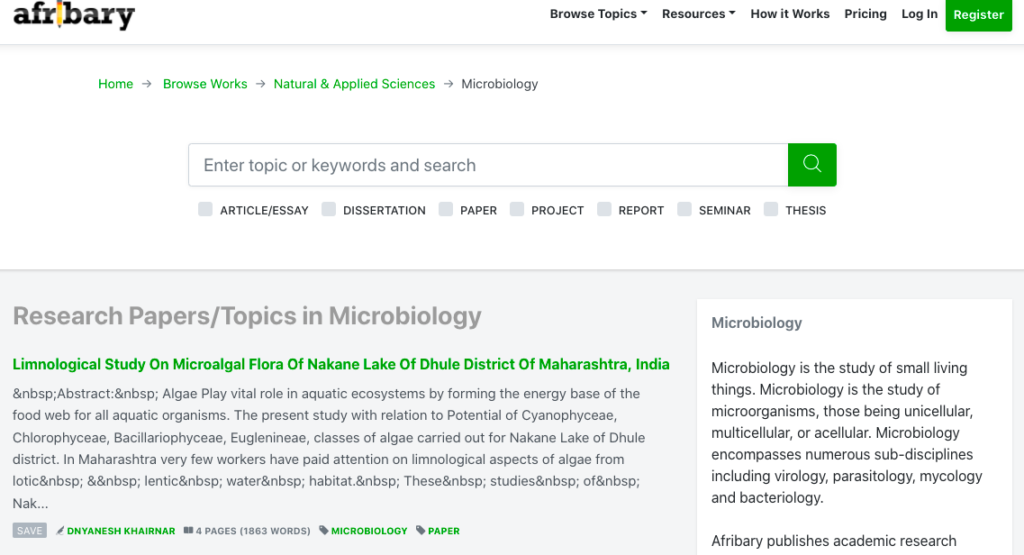 Search for Microbiology project topics