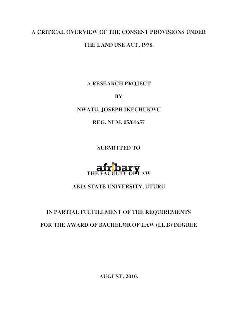A CRITICAL OVERVIEW OF THE CONSENT PROVISIONS UNDER THE LAND USE ACT