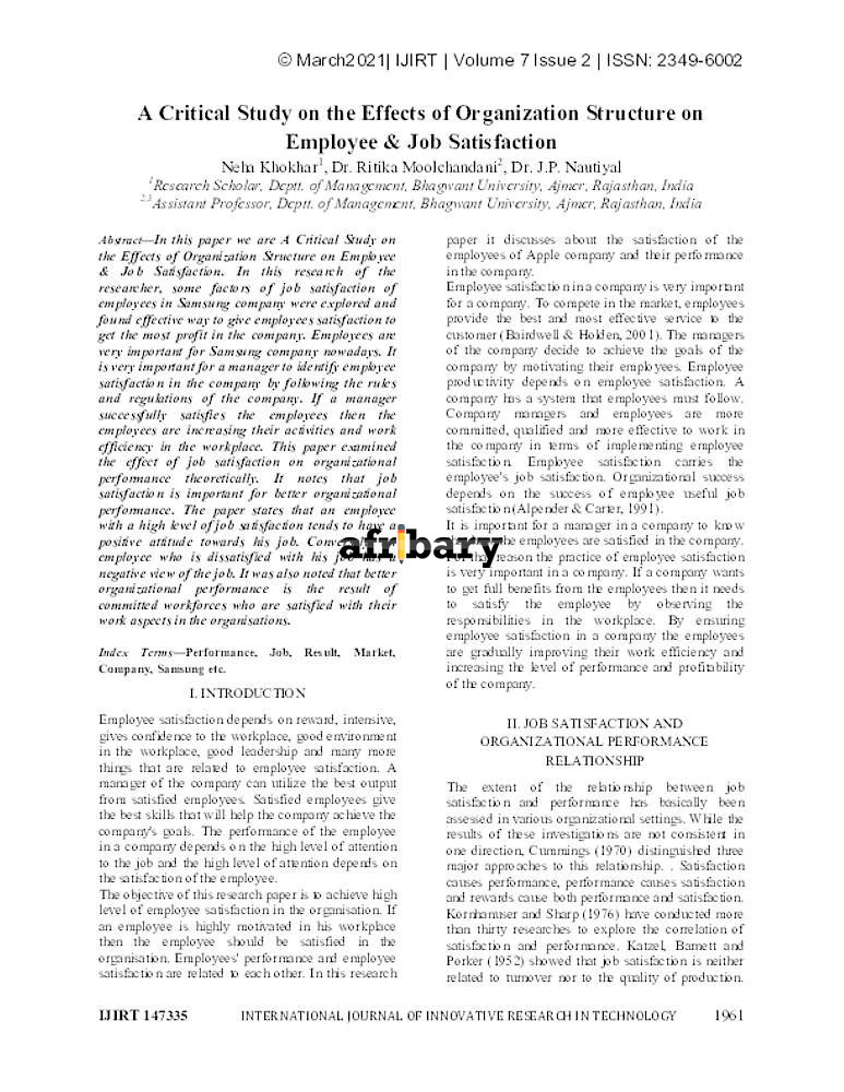 job satisfaction research paper