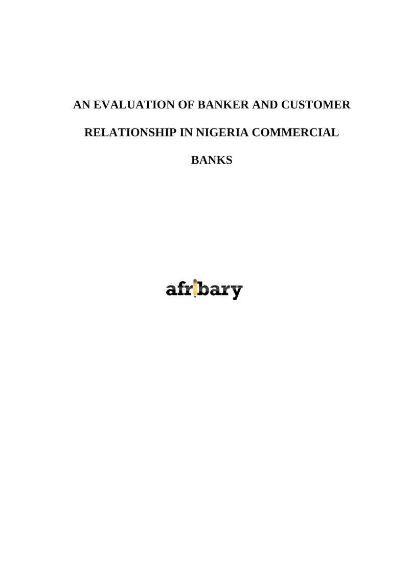 An Evaluation Of Banker And Customer Relationship In Nigeria