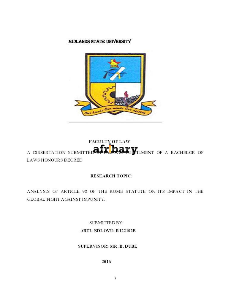 ANALYSIS OF ARTICLE 98 OF THE ROME STATUTE ON ITS IMPACT