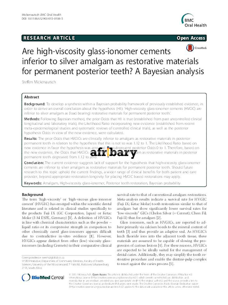 Are highviscosity glassionomer cements inferior to silver amalgam as