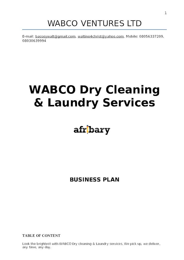 sample business plan for dry cleaning