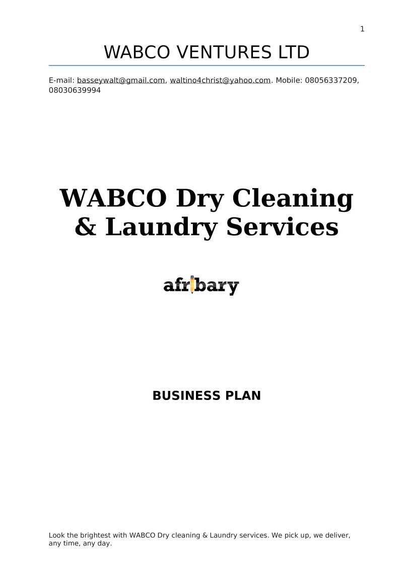 Dry Cleaning Laundry Business Plan Afribary