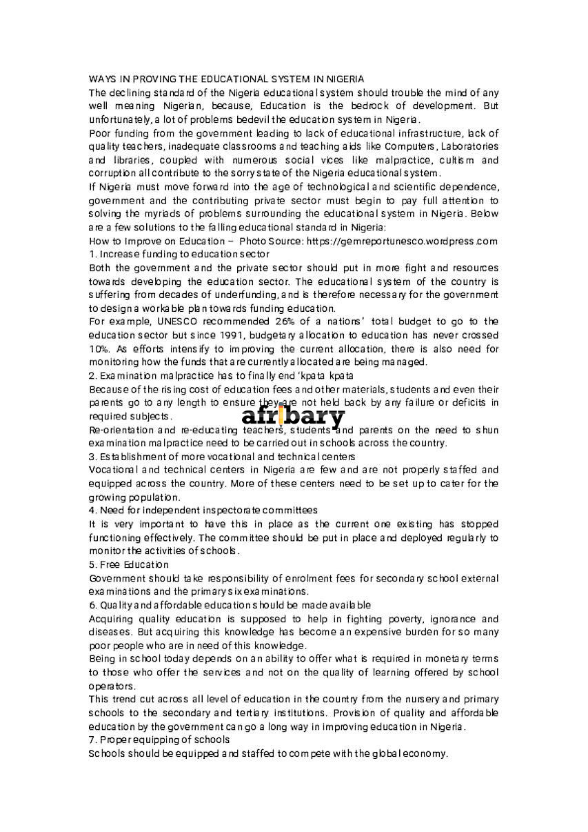 Improving the education system in Nigeria Afribary