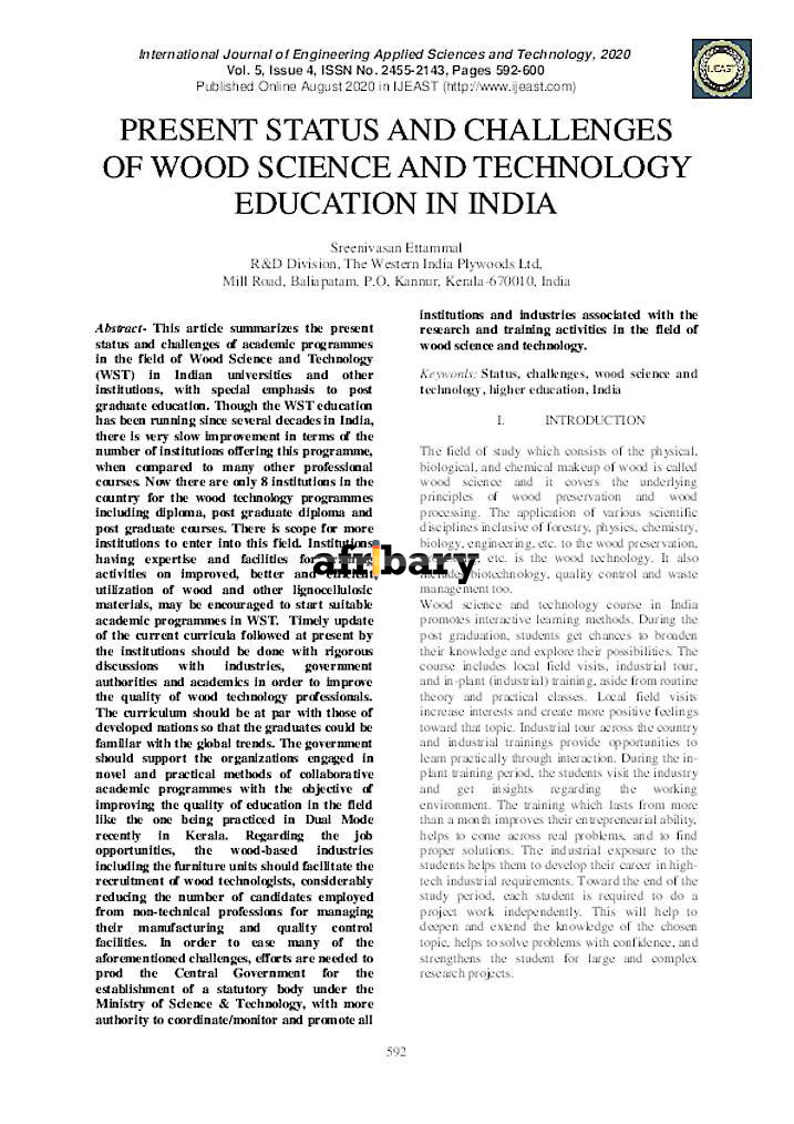 PRESENT STATUS AND CHALLENGES OF WOOD SCIENCE AND TECHNOLOGY EDUCATION