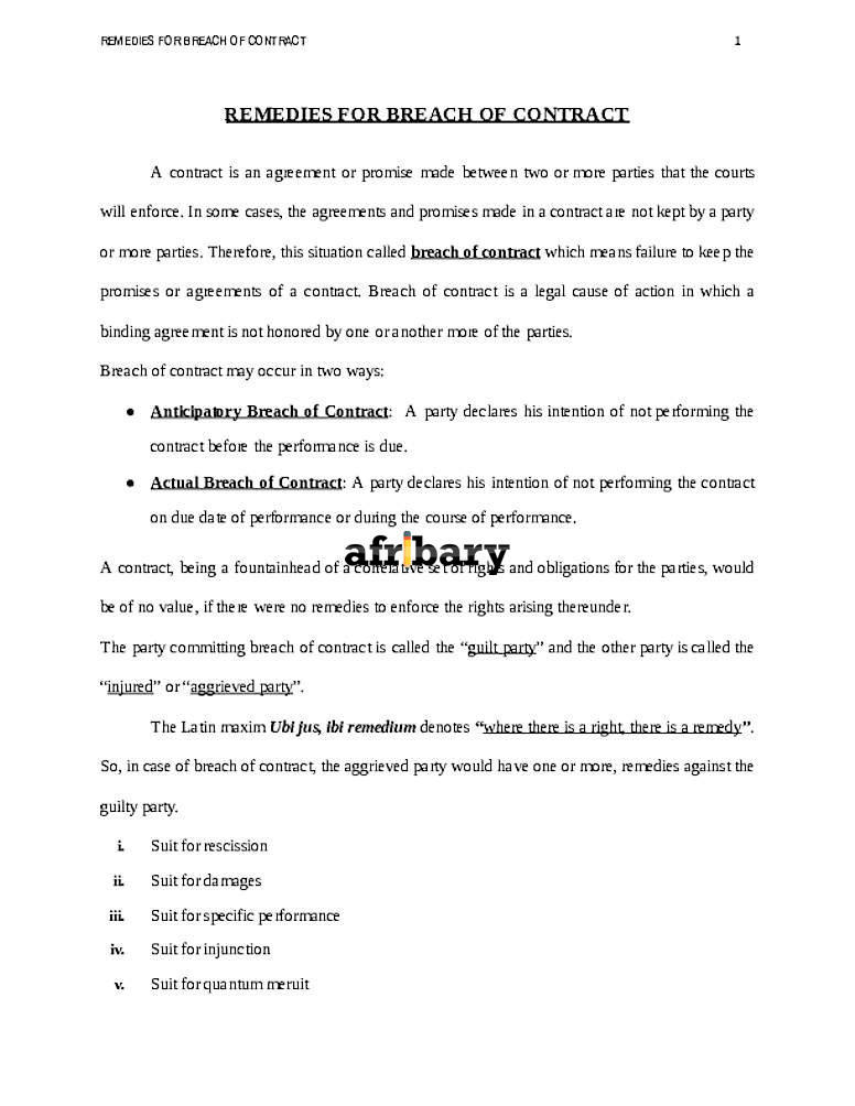 Remedies for breach of contract with examples picture