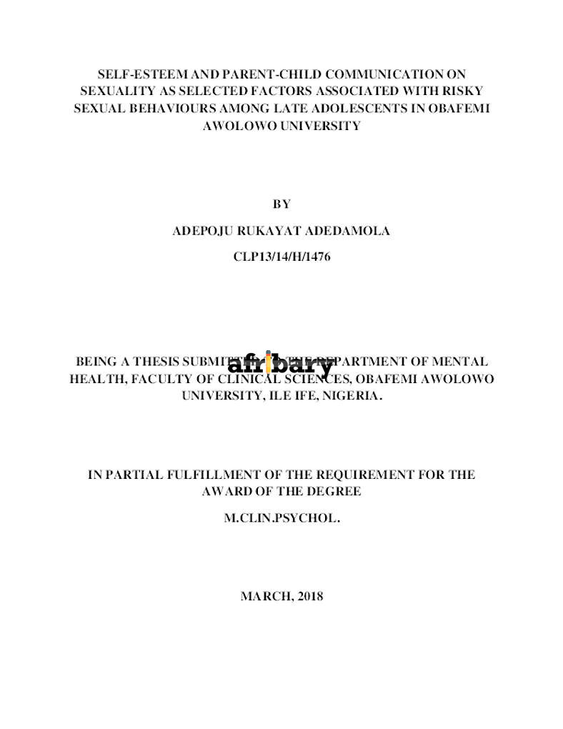 Self-esteem and Parent-Child Communication on Sexuality as ...