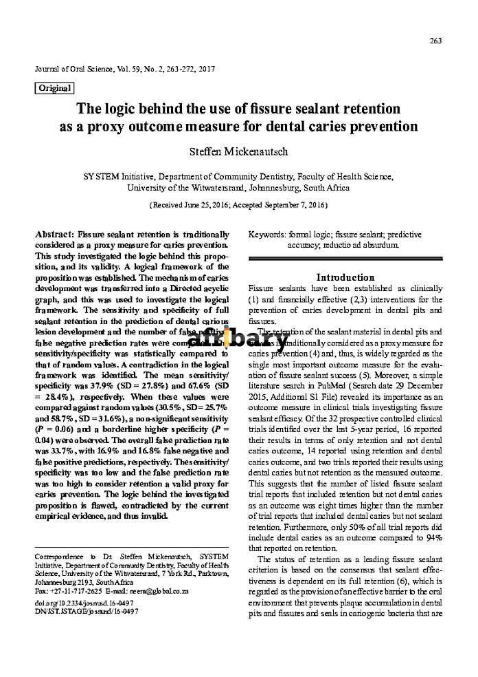 The logic behind the use of fissure sealant retention as a proxy